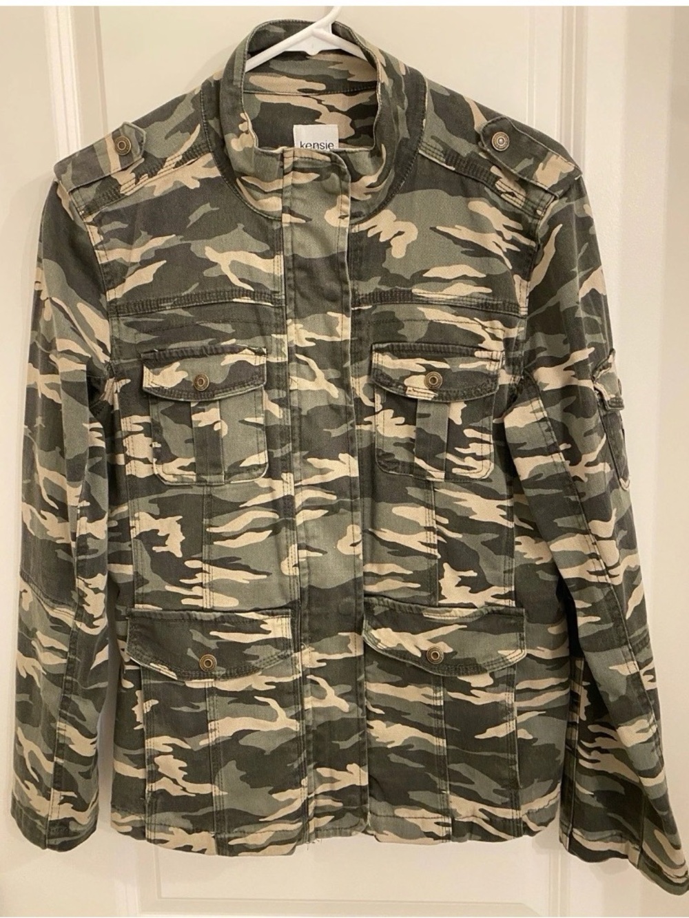 Kensie Olive and Tan Camo Utility Jacket